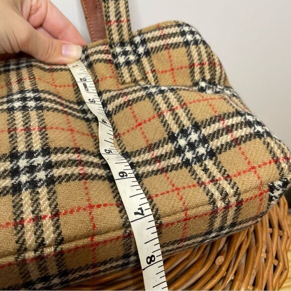 Burberry Wool Vintage Nova Check Signature Plaid Tote Shoulder Bag Purse Tan - Picture 6 of 14